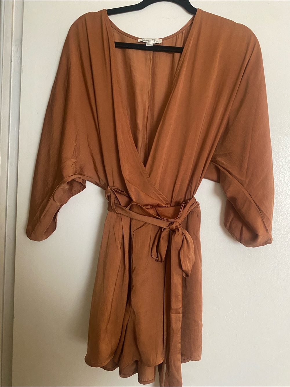 Rust Brown/Copper V Neck Skirt with Self-tie Waist